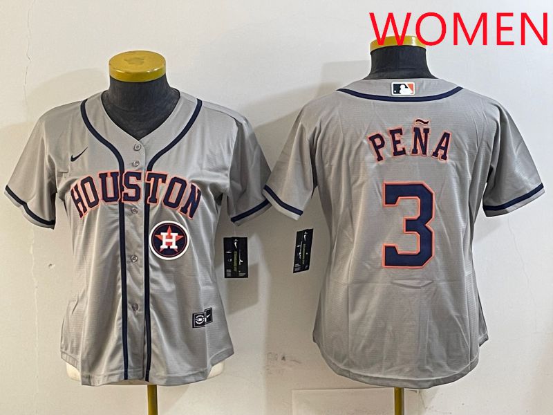 Women Houston Astros #3 Pena Grey Game 2025 Nike MLB Jersey style 5->women mlb jersey->Women Jersey